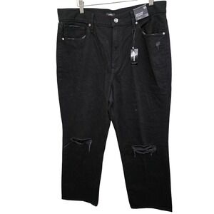 Express Womens Modern Straight Super High Rise Distressed Black Jeans Size 14S C
